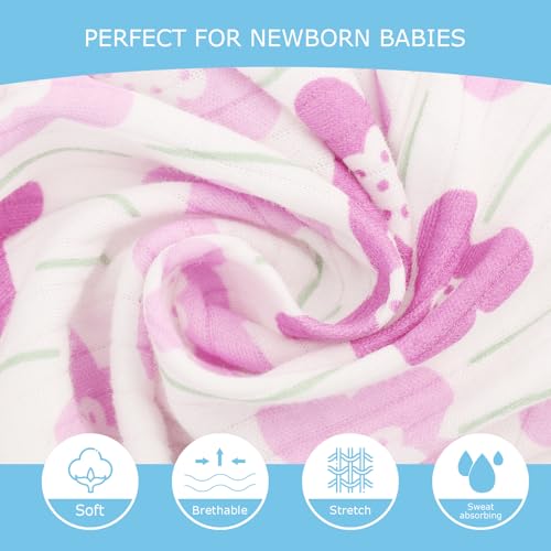 Image of DRESHOW BQUBO 3 Pack Newborn Baby Swaddle Blanket with Hats Infant Adjustable Velcro Swaddling Wraps with Bear Ears Cap for 6-12 Lbs Newborns & 0-3 Months Girls Boys