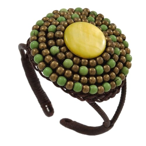 Bracelet manchette tressé vert citron et bronze pour sublimer vos tenues d'été
