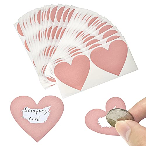 50pcs Autocollants à Gratter Coeur Étiquettes Scratch Stickers Grattage Adhésifs pour DIY Carte Postale Surprise Lettre Secret Message Livre D'Invité(or rose)