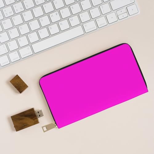 Leather Thin Slim Wallets for Women Men - Fashion Pink Print Card Wallet Holder with Zipper4