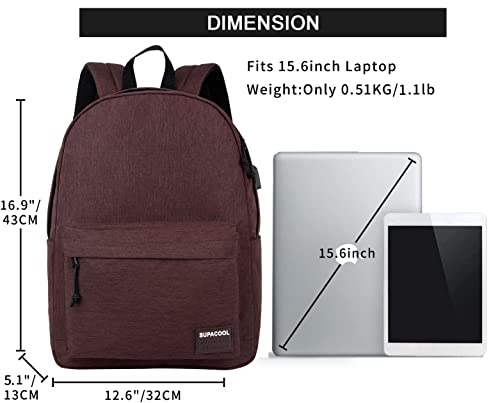 Image of SUPACOOL Casual Laptop Backpack for Men and Women, Backpack for College, USB Charging Port, Lightweight Pack Back(Coffee)