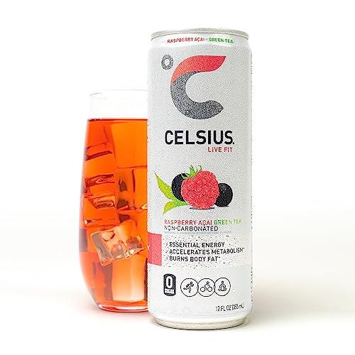 CELSIUS Raspberry Acai Green Tea, Functional Essential Energy Drink 12 Fl Oz