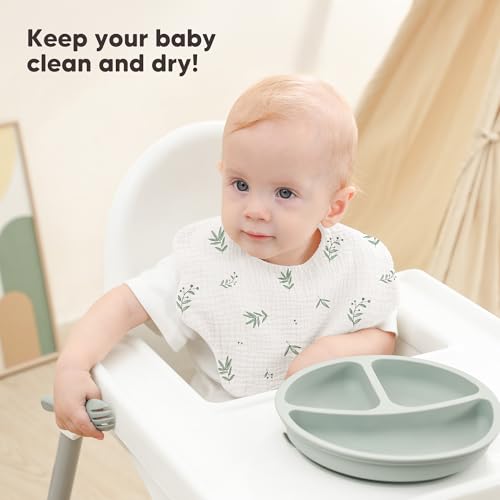 Image of Bearmoss Muslin Baby Bibs for Drooling & Teething Cotton Drool Bib 6 Pack | Soft Absorbent Adjustable Bibs for Unisex Boys and Girls,Easy to Clean for Infant,Toddler, Newborn,Wider design,0-36 Months