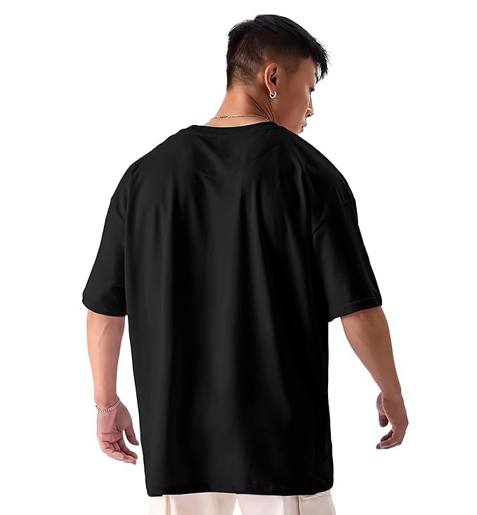 Image of Oversized Baggy Fit Drop Shoulder Half Sleeves Round Neck Solid Pure 100% Cotton T-Shirt for Men (Available in White, Black,Navy Color)