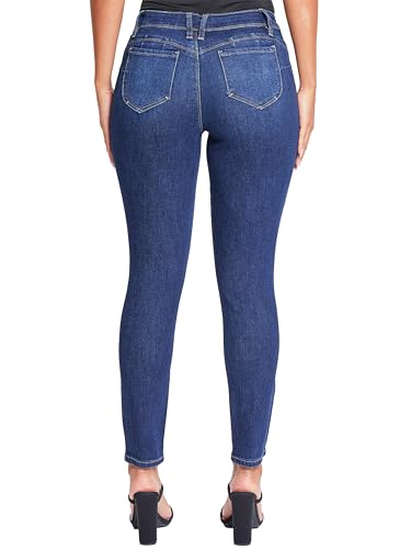 YMI Women's Juniors Mid-Rise Wannabettabutt Skinny Jeans, Midnight Sky Blue Rips, 93