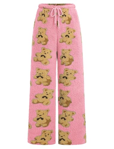 Image of ZAFUL Women's Fuzzy Plush Pajama Pants Wide Leg Pj Bottoms Lounge Pants