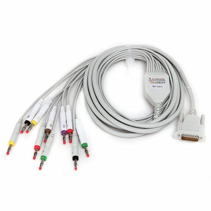 VSUREMED 10 Lead ECG Cable Compatible with BPL(6108T, 6208View, 8108 View, 9108, 9108D)/Schiller/Bionet/Nidek/Comen/Contec/biomedics/UNI-EM/RMS/clarity/Zoncare 4mm 15 Pin Banana Type.-picture-27