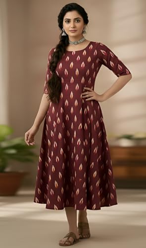 Image of Cotton Pochampally ikat unstitched blouse, Kurthi, long frock fabric material for women (1 meter, 2 meters & 3 meters)