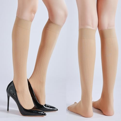 30D Women's Twisted Patterned Super Stretch Translucent Knee Socks4