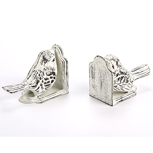 Jemeni 2 Pack Bird Bookends Decorative, Washwhite Finish