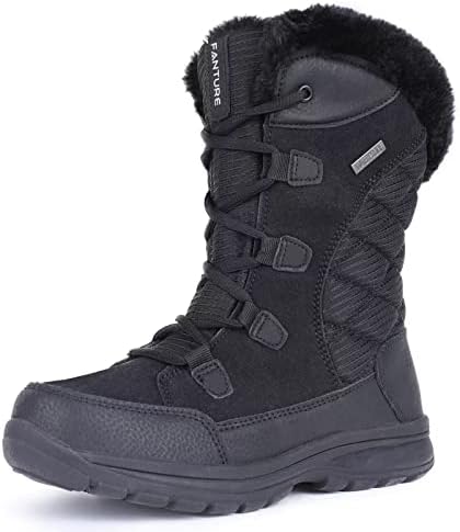 FANTURE Women's Waterproof Mid-Calf Snow Boot | Winter Thinsulate Insulation Warm Fur Lined | Anti-Slip & Lace Up Closure Cold Weather Boots U420WGLBY-Black-40