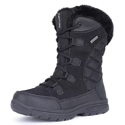 Fanture Women's Waterproof Mid-Calf Snow Boot | Winter Thinsulate Insulation Warm Fur Lined | Anti-Slip & Lace Up Closure Cold Weather Boots U420Wglby-Black-40 #TOP29
