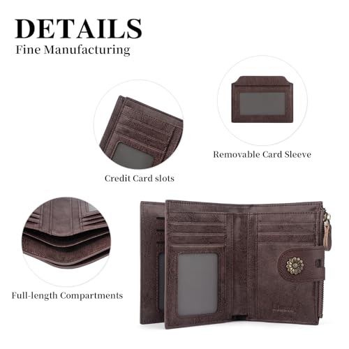 Image of Womens Wallet RFID Blocking Leather Bifold Card Holder Wallet Purple