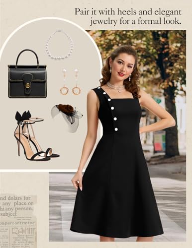 Image of Bbonlinedress Womens Vintage Summer Cocktail Dress Sleeveless Tea Party Retro Formal Wedding Guest A-line Midi Sundress