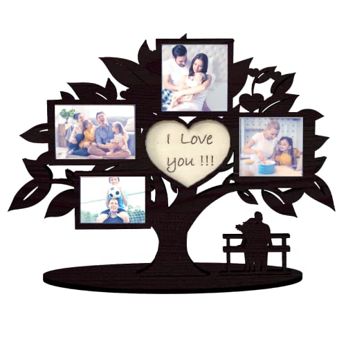 Pekiedo Cornice Albero della Vita in Legno, Portafoto Multiplo Love You, Idea Regalo Fidanzata Mamma Papà San Valentino (Albero della Vita Nero)