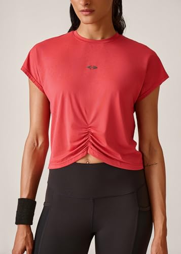 Image of STRCH Women's Regular Fit Activewear Crop T-Shirt | Round Neck Short Sleeve Gym Top | Stretch Workout T-Shirt for Yoga, Running & Training | Crop Length