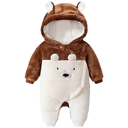 Image of Fairy Baby Newborn Baby Snowsuit Bear Suit Romper Winter Warm Coat Infant Fleece Footie Jumpsuit for Girls Boys 0-18M