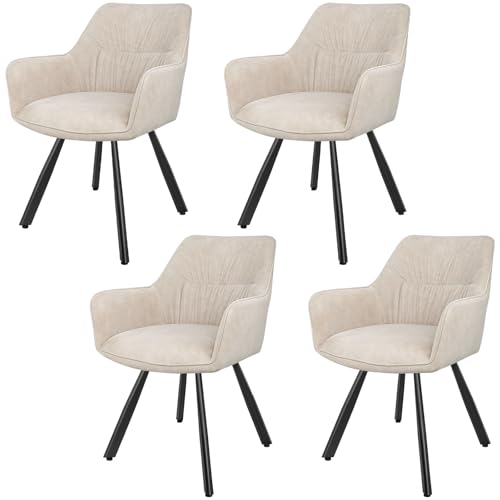 Lewe Sillas De Comedor Pack 4 Giratoria, Sillas De Cocina Con Reposabrazos Y Respaldo, Sillas De Salón Moderna, Tejido De Pelo Corto, Patas De Metal, Para Comedor, Salón, Dormitorio, Cocina