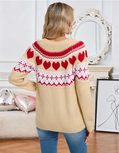 Image of Women's Fair Isle Sweater Crew Neck Long Sleeve Fall Vintage Knit Tops