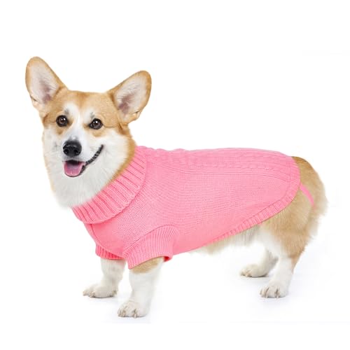 Image of Cozy Stretch Dog Turtleneck Sweater -Soft Warm Dog Knit Sweaters for Boy Girl Pets, Christmas Sweater Pullover for Small Medium Large Pup Winter Outfit,Pink L