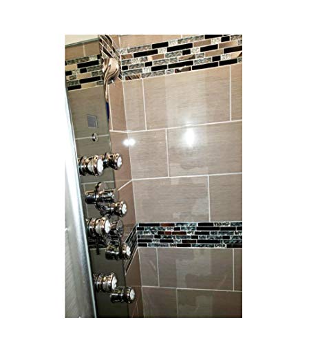 Blujellyfish Glass Metal Tiles Art Mosaic Silk Black Crystal Glass Chrome Silver Steel Accent Wall Border Kitchen Bath Backsplash Tile Tstnb12 (5 Square Feet) #TOP7