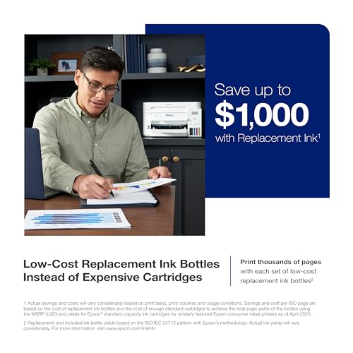 Image of Epson Ecotank et-4850 Multifunction Wireless Supertank Printer with Scanner, Copier, Fax, ADF and Ethernet - The Perfect Printer for Office - White, Medium