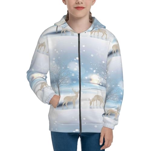 Christmas Deer Kids Pullover Hoodies Boys Zip Up Sweatshirts Girls Athletic Clothes with Pocket3