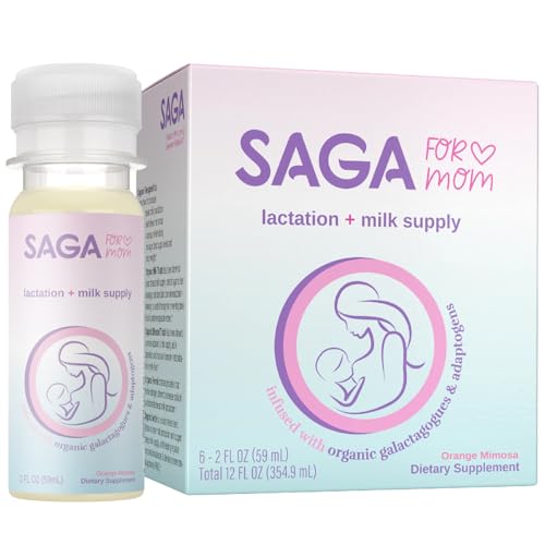 Image of SAGA Organic Lactation Shots | Breast Milk Supplement with Adaptogens – Fenugreek & Milk Thistle | High Bioavailability & Fast Onset | Boosts Daily Milk Supply | Orange Mimosa 2oz Shots (6-Pack)