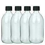 mikken 4 Glasflaschen 500ml Chemikalienflasche Laborflasche zum befüllen + Etiketten