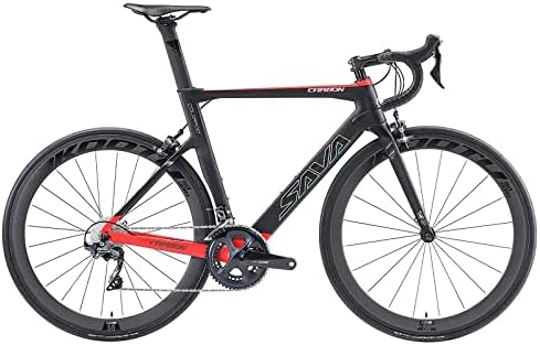 SAVADECK Carbon Road Bike,HERD6.0 T800 Carbon Fiber 700C Road Bicycle with 105 22 Speed Groupset Ultra-Light Carbon Wheelset Seatpost Fork Bicycle(Black Red 51cm)