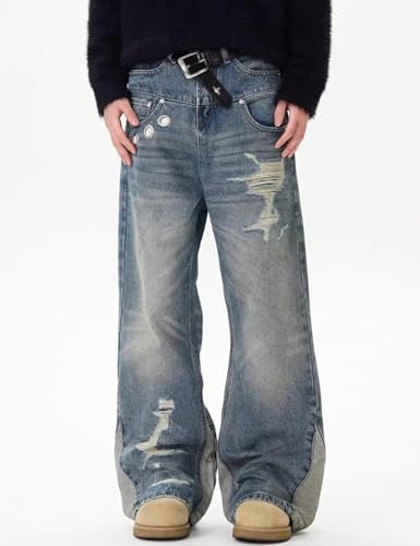 Mens Baggy Skater Jeans Y2k Wide Leg Loose Fit Denim Pants Hip Hop Ripped Jeans for Men4