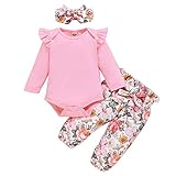  SANMIO Ropa Bebe Niña 3 Piezas Camiseta Manga Larga + Floral Pantalones + Venda de Pelo Trajes por 0-18 Meses