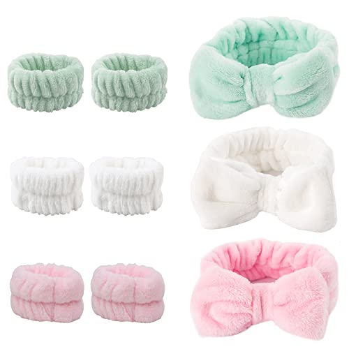 9 Pcs Bandeau Bracelets Set, Soin de Visage et Bandeau de Maquillage Spa Lavage Yoga Sports Bracelets Absorbants pour Femme Fille Cover