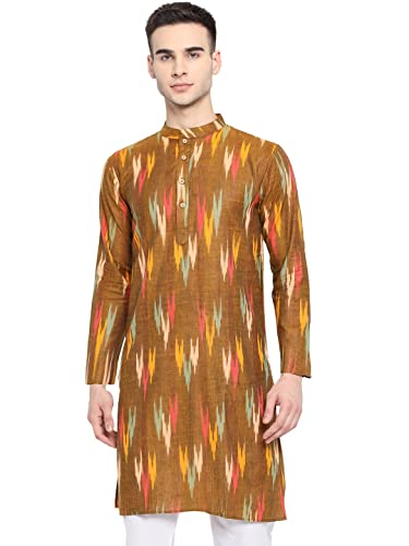 Image of Vastraa Fusion Men's Printed Kurta Pure Cotton Long Kurta, Round Collar, Full Sleeves, Button Kurta, Ethnic Wear