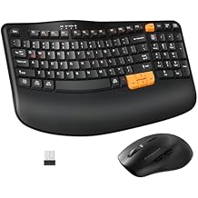 Wireless Keyboard and Mouse Combo, 2.4G Wave Keys Ergonomic Keyboard with Palm Rest and 3 DPI Silent Mouse, Compact Size for Natural Typing, Spill-Resistant, for Windows/PC/Laptop/MacBlack