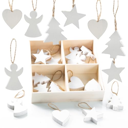 24 Holzanhänger Weiß Weihnachten – Sterne, Engel, Herzen &...