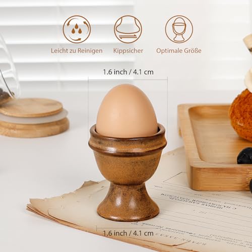 Autumnlife Eierbecher 4er Set, Porzellan Eierständer Frühstücksei Halter für alle Eigrößen, Braun Eierhalter in klassischer Form Runde eierbecher mit Matt Oberfläche – Bild 3