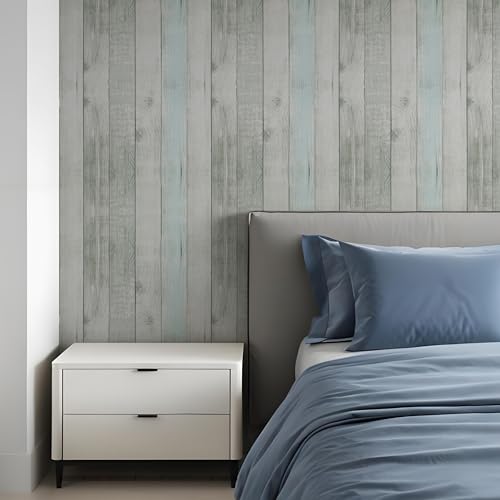 Miniatura 6 de Jolihome Azul Y Gris Efecto Madera Pelar Y Pegar Papel Pintado Pegatina Pared Removible Rollos De Papel De Contacto Impermeable Vinilo Decorativo Para Puerta Armario Baño 44.5x500cm