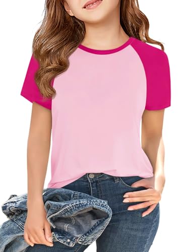 Image of Imily Bela Kids Girls T Shirts Casual Raglan Short Sleeve Crewneck Color Block Summer Tees 5-14 Years
