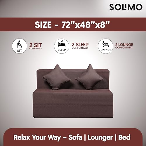 Image of Amazon Brand - Solimo 2 Seater 4 * 6 Jute Fabric Washable Cover Sofa Cum Bed with 2 Cushion 2 Seater Double Foam Fold Out Sofa Cum Bed (Finish Color - Brown Delivery Condition - Pre-Assembled)