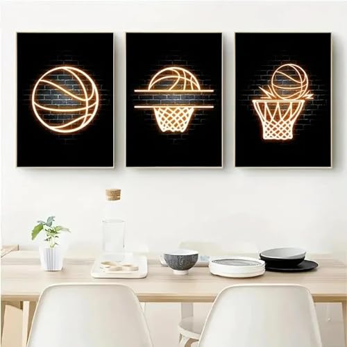 Affiches de basket-ball LZJAGXX lot de 3 toiles dorées 20x25 cm