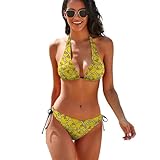 Rubber Ducks Bikini Sets for Women Two Piece Bathing Suits Sexy Halter Padded Bikini Swimsuits Side Tie Thong Bottom L