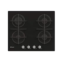 Candy Piano Cottura a Gas 4 Fuochi in Vetro Temperato, Griglie in Ghisa Lavabili in Lavastoviglie, Sistema di Sicurezza, 59,5 x 51 x 9,5 cm, Nero – CVG6B