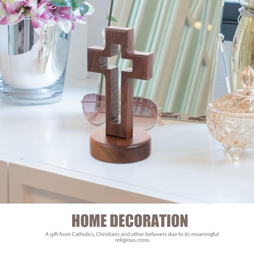 Cruz de madera artesanal color nogal oscuro regalo religioso 7