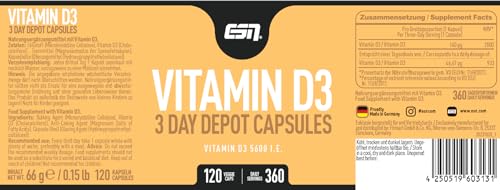 ESN Vitamin D3, 120 Kapseln, Vitamin D hochdosiert, 360 Tage Vorrat – Ansicht 4