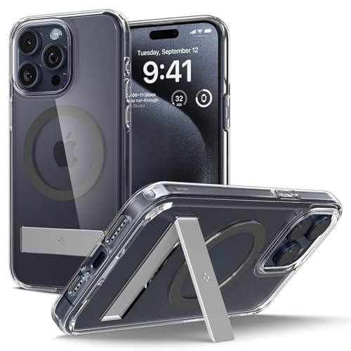 Coque Magnétique iPhone 15 Pro Max Spigen avec béquille intégrée et dos PC anti-jaunissement
