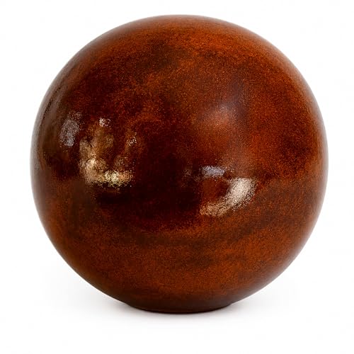 Boule en céramique de 20 cm - Décoration de jardin - En céramique de grès robuste - Résistant au gel et aux intempéries - Marron brillant