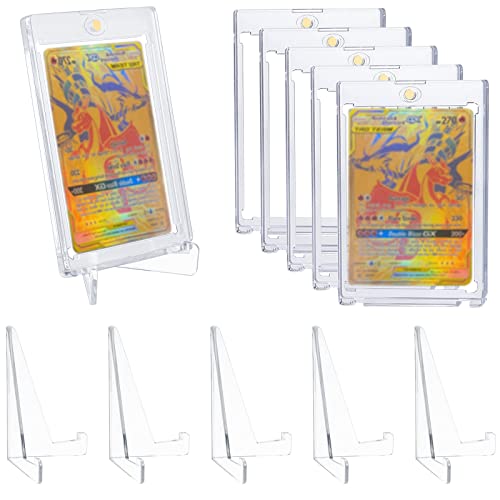 SWAWIS 5 Set Protection Carte 35PT Porte-cartes à Collectionner Magnétique Toploader Transparent plus Pieds Protection UV Cadres pour Cartes Pokemon, Magic, Yugioh, Collectionner