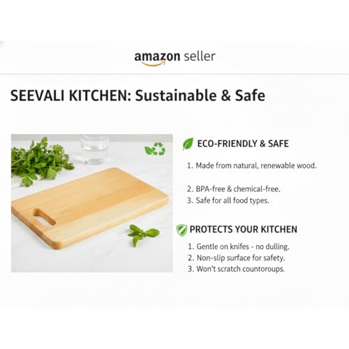 Image of Natural Wood Cutting Board, Acacia Hardwood, 34x24cm, Knife-Friendly Surface, Integrated Handle, Warp-Resistant, Rectangular Kitchen Chopping Block