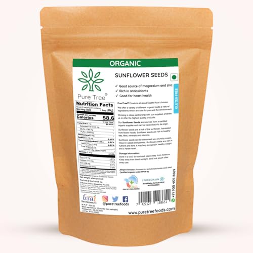 Image of Pure Tree Certified Organic Sunflower Seeds | 100 g | Surajmukhi ke Beej | Raw Sunflower Seeds | Organic Seeds for Eating Rich In Healthy Fats & Fiber